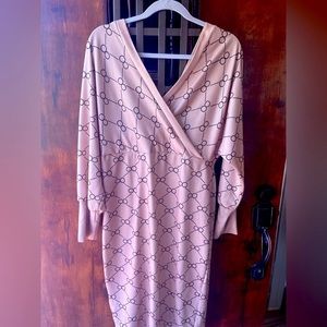Hourglass monogram faux wrap midi dress